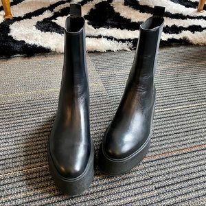 Zara Black Platform Leather Ankle Boots, 39